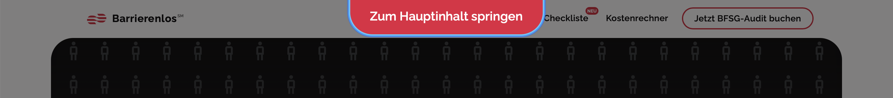 Screenshot der Website mit sichtbarem 'Zum Inhalt springen'-Link oben auf der Seite.